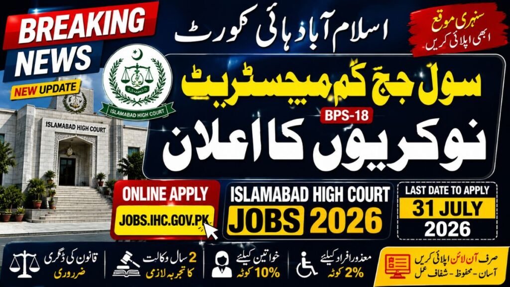 Islamabad High Court Jobs 2026 Online Apply – Civil Judge (BPS-18) | jobs.ihc.gov.pk