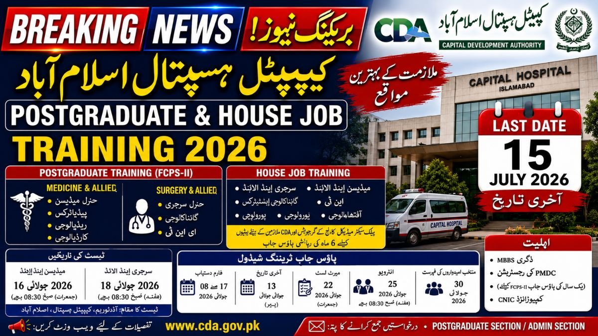 CDA Capital Hospital Islamabad Training 2026 FCPS-II & House Job